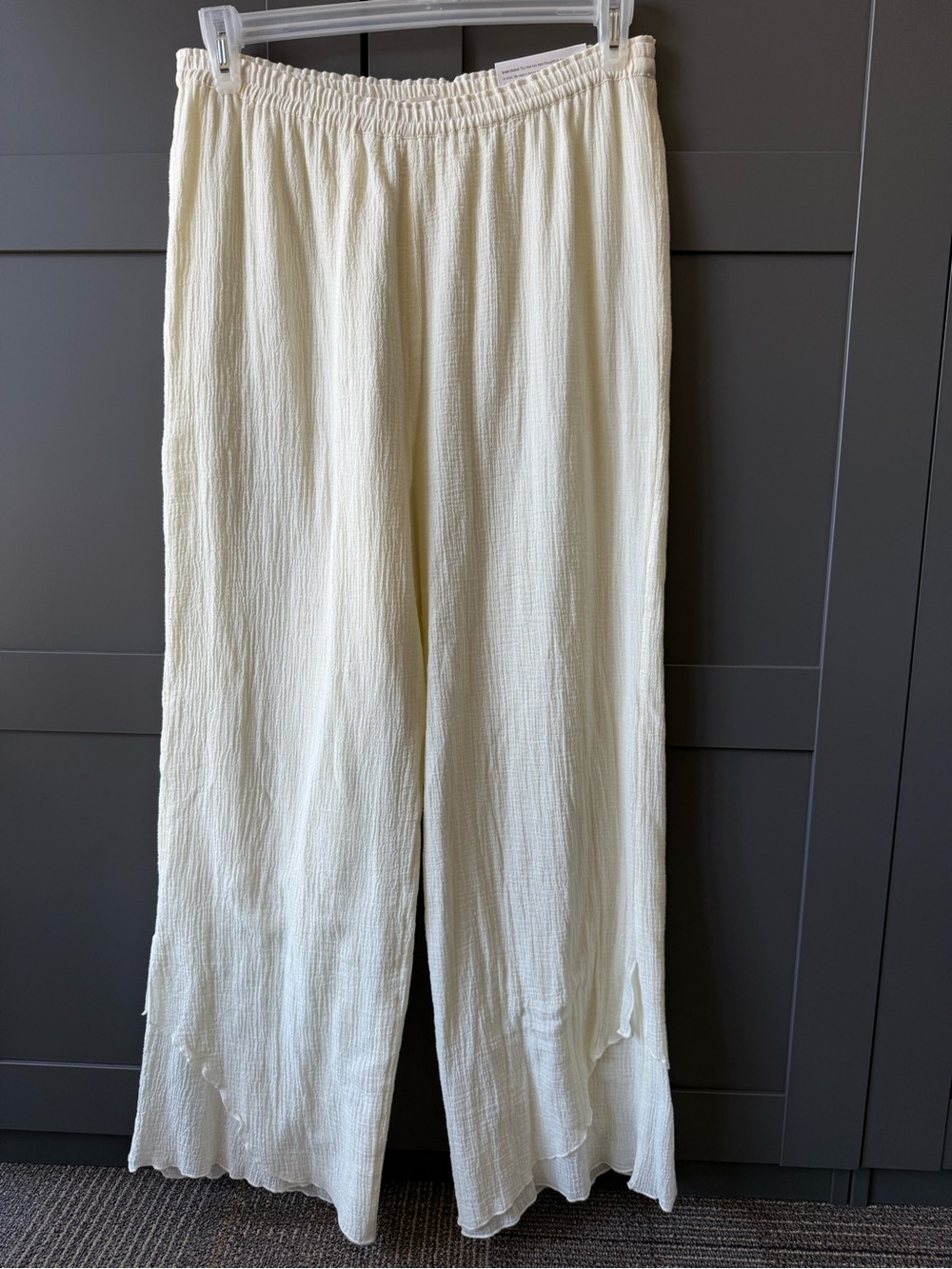 Soft Surroundings Cream Lightweight Gauze Wide-Leg Pants M 10/12 note bottom
